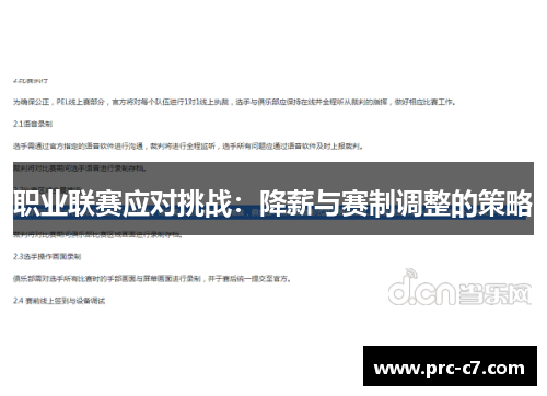 职业联赛应对挑战：降薪与赛制调整的策略