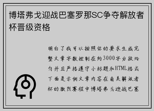 博塔弗戈迎战巴塞罗那SC争夺解放者杯晋级资格